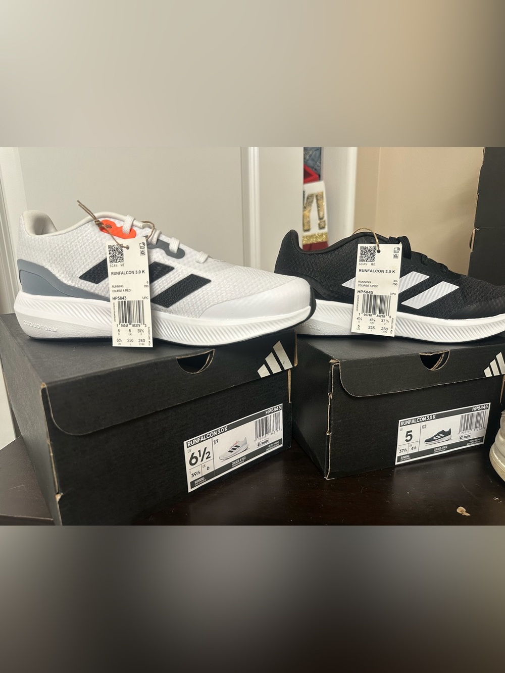 adidas  Runfalcon 3.0 Sneakers - White, Black & Orange Accent size 5